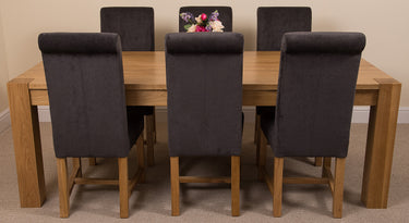 Kuba Extra Large Oak Dining Table with 6 Washington Black Fabric Chairs