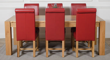 Kuba Extra Large Oak Dining Table with 6 Washington Burgundy Leather Chairs