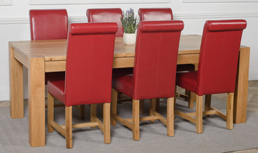 Kuba Extra Large Oak Dining Table with 6 Washington Burgundy Leather Chairs