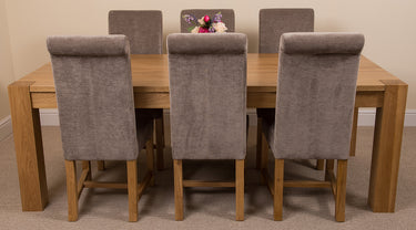 Kuba Extra Large Oak Dining Table with 8 Washington Grey Fabric Chairs