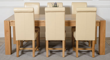 Kuba Extra Large Oak Dining Table with 6 Washington Ivory Leather Chairs