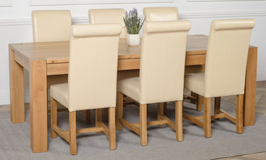 Kuba Extra Large Oak Dining Table with 6 Washington Ivory Leather Chairs