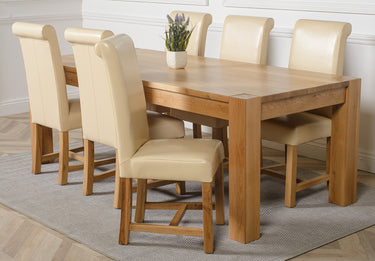 Kuba Extra Large Oak Dining Table with 6 Washington Ivory Leather Chairs