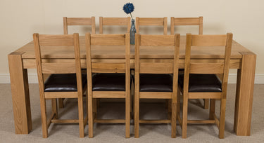 Kuba Extra Large Oak Dining Table with 8 Lincoln Oak Chairs