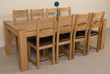Kuba Extra Large Oak Dining Table with 8 Lincoln Oak Chairs