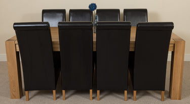 Kuba Extra Large Oak Dining Table with 8 Montana Black Leather Chairs