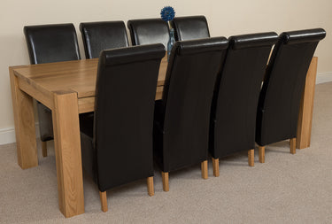 Kuba Extra Large Oak Dining Table with 8 Montana Black Leather Chairs