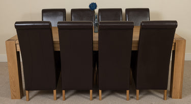 Kuba Extra Large Oak Dining Table with 8 Montana Brown Leather Chairs