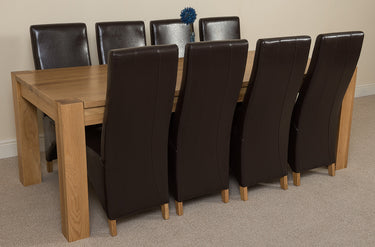 Kuba Extra Large Oak Dining Table with 8 Lola Brown Leather Chairs