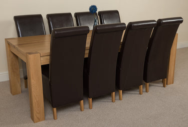 Kuba Extra Large Oak Dining Table with 8 Montana Brown Leather Chairs