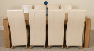 Kuba Extra Large Oak Dining Table with 8 Lola Ivory Leather Chairs