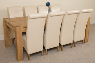 Kuba Extra Large Oak Dining Table with 8 Montana Ivory Leather Chairs