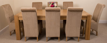 Kuba Extra Large Oak Dining Table with 8 Montana Beige Fabric Chairs