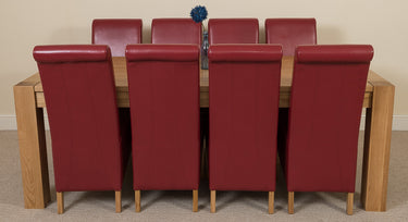 Kuba Extra Large Oak Dining Table with 8 Montana Burgundy Leather Chairs