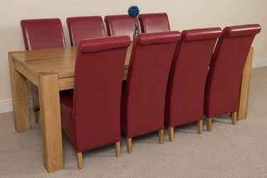 Kuba Extra Large Oak Dining Table with 8 Montana Burgundy Leather Chairs