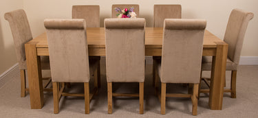Kuba Extra Large Oak Dining Table with 8 Washington Beige Fabric Chairs