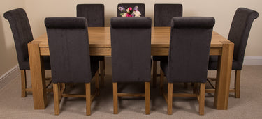 Kuba Extra Large Oak Dining Table with 8 Washington Black Fabric Chairs