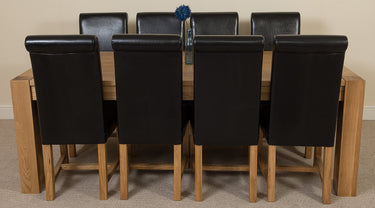 Kuba Extra Large Oak Dining Table with 8 Washington Black Leather Chairs