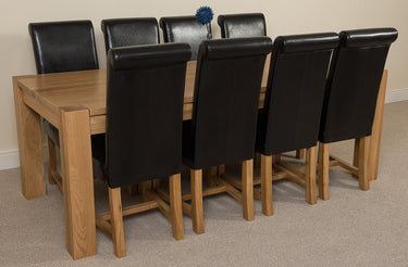 Kuba Extra Large Oak Dining Table with 8 Washington Black Leather Chairs