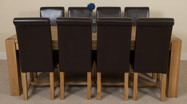 Kuba Extra Large Oak Dining Table with 8 Washington Brown Leather Chairs