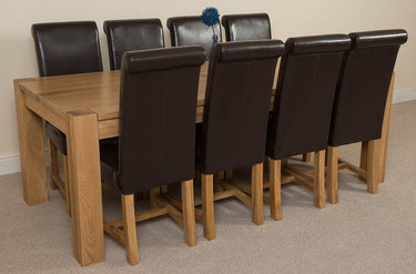 Kuba Extra Large Oak Dining Table with 8 Washington Brown Leather Chairs