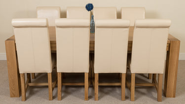 Kuba Extra Large Oak Dining Table with 8 Washington Ivory Leather Chairs