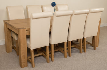 Kuba Extra Large Oak Dining Table with 8 Washington Ivory Leather Chairs