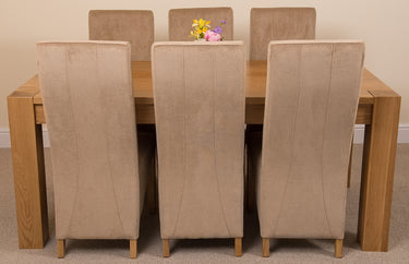 Kuba Large Oak Dining Table with 6 Lola Beige Fabric Chairs