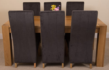 Kuba Large Oak Dining Table with 6 Lola Black Fabric Chairs