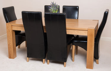 Kuba Large Oak Dining Table with 6 Lola Black Leather Chairs