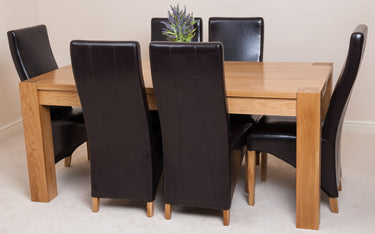 Kuba Large Oak Dining Table with 6 Lola Brown Leather Chairs