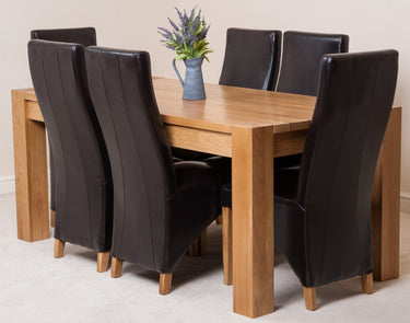 Kuba Large Oak Dining Table with 6 Lola Brown Leather Chairs