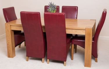 Kuba Large Oak Dining Table with 6 Lola Burgundy Leather Chairs