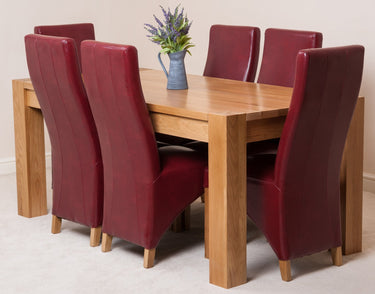 Kuba Large Oak Dining Table with 6 Lola Burgundy Leather Chairs