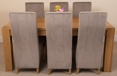 Kuba Large Oak Dining Table with 6 Lola Grey Fabric Chairs