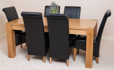 Kuba Large Oak Dining Table with 6 Montana Black Leather Chairs