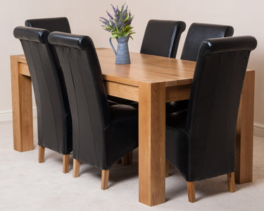 Kuba Large Oak Dining Table with 6 Montana Black Leather Chairs
