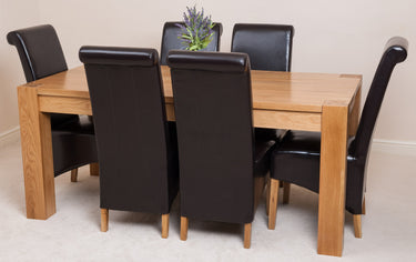 Kuba Large Oak Dining Table with 6 Montana Brown Leather Chairs