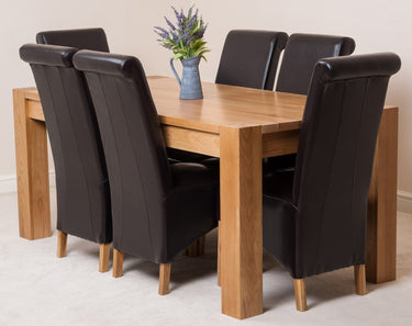 Kuba Large Oak Dining Table with 6 Montana Brown Leather Chairs