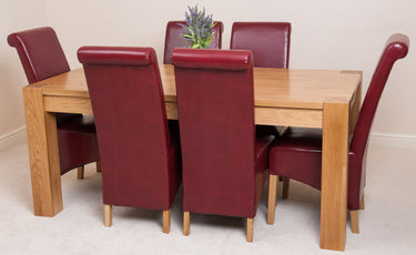 Kuba Large Oak Dining Table with 6 Montana Burgundy Leather Chairs
