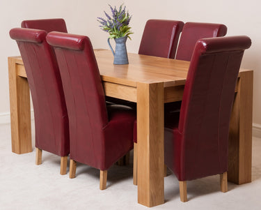 Kuba Large Oak Dining Table with 6 Montana Burgundy Leather Chairs