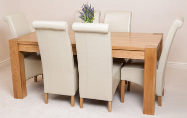 Kuba Large Oak Dining Table with 6 Montana Ivory Leather Chairs