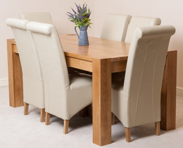 Kuba Large Oak Dining Table with 6 Montana Ivory Leather Chairs