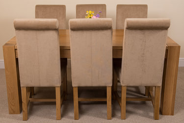 Kuba Large Oak Dining Table with 6 Washington Beige Fabric Chairs