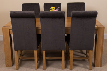 Kuba Large Oak Dining Table with 6 Washington Black Fabric Chairs