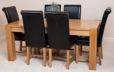 Kuba Large Oak Dining Table with 6 Washington Black Leather Chairs