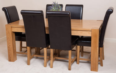 Kuba Large Oak Dining Table with 6 Washington Brown Leather Chairs