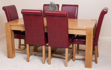 Kuba Large Oak Dining Table with 6 Washington Burgundy Leather Chairs