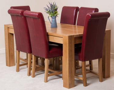 Kuba Large Oak Dining Table with 6 Washington Burgundy Leather Chairs