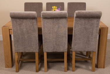 Kuba Large Oak Dining Table with 6 Washington Grey Fabric Chairs